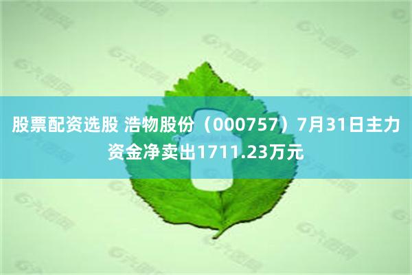 股票配资选股 浩物股份（000757）7月31日主力资金净卖出1711.23万元